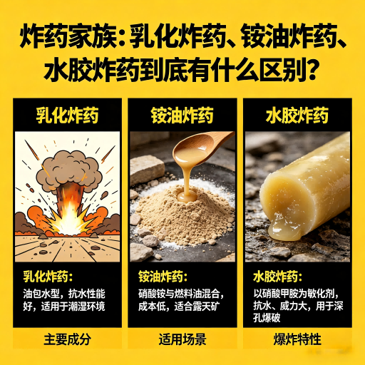 红安炸药家族：乳化炸药、铵油炸药、水胶炸药到底有什么区别？